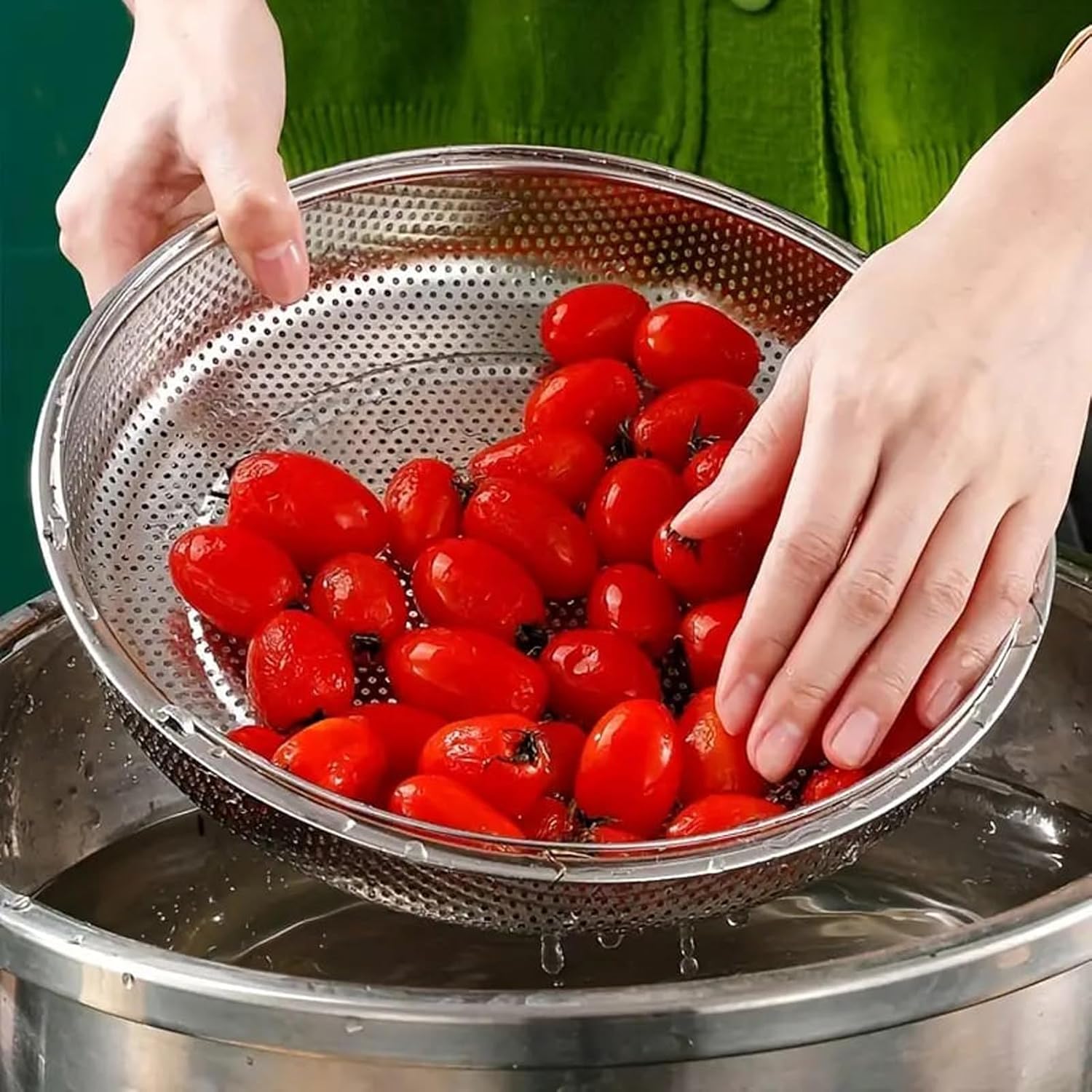 Cesta de vapor multifuncional todo en uno con asa, cesta de drenaje de acero inoxidable para el hogar, malla fina al vapor, apta para lavavajillas,