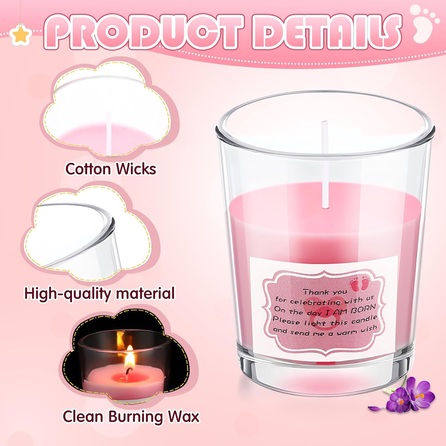 16 piezas de regalos de baby shower, regalos de agradecimiento, velas votivas de 1.7 onzas, velas votivas de vidrio transparente, regalos de
