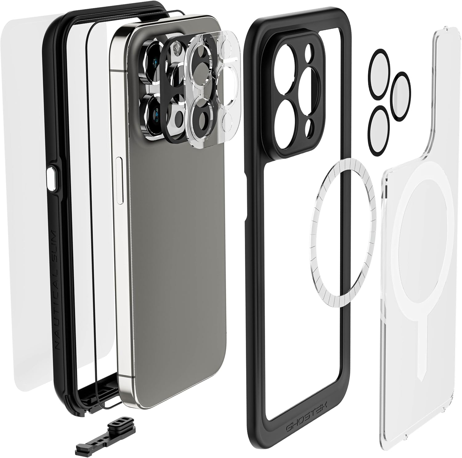 Ghostek Nautical – Funda delgada impermeable para Apple iPhone 15 Pro, protector de pantalla y lente de cámara integrado, compatible con MagSafe