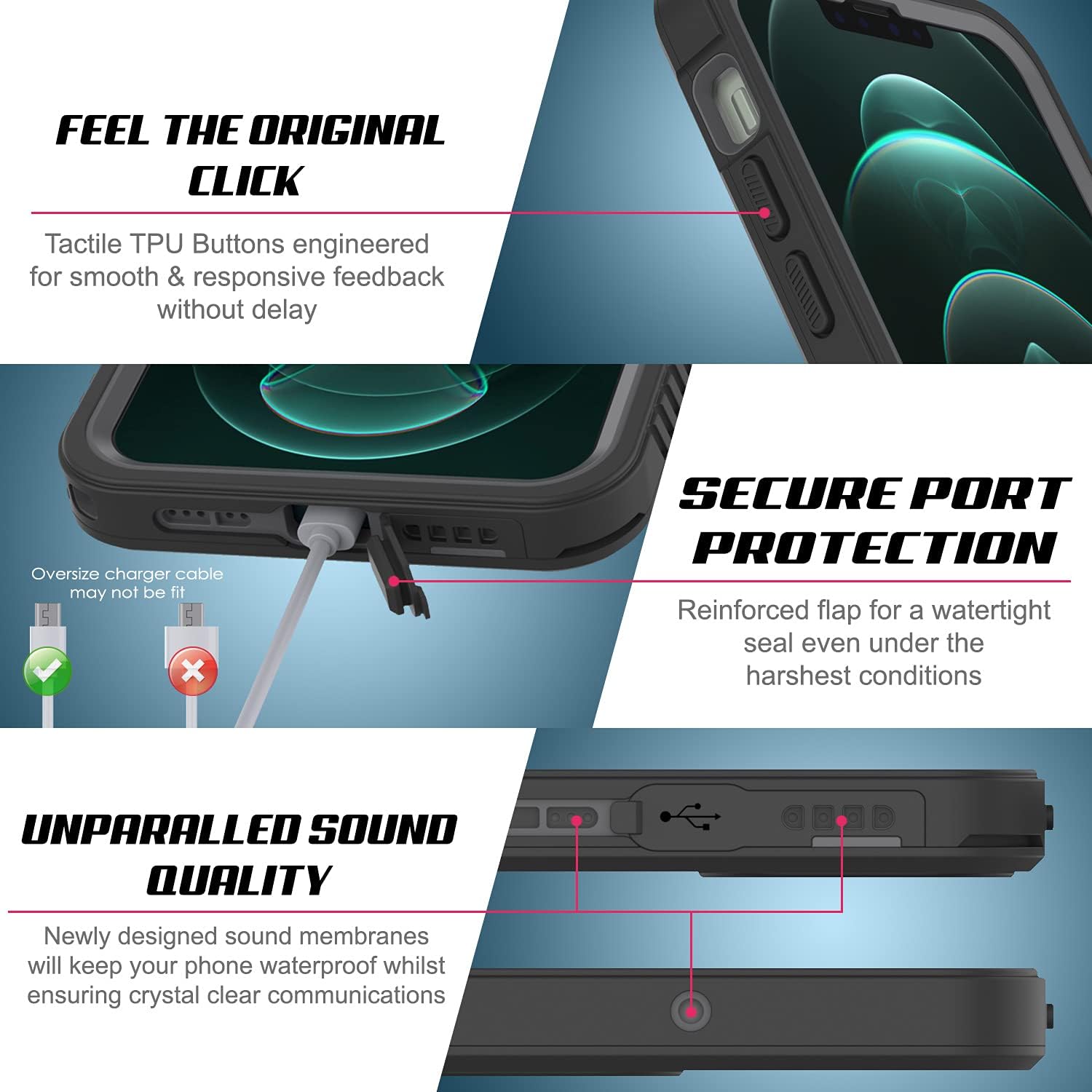 Punkcase Funda impermeable para iPhone 13 Mini Extreme Series Slim Fit Certificado IP68 a prueba de golpes a prueba de nieve con protector de