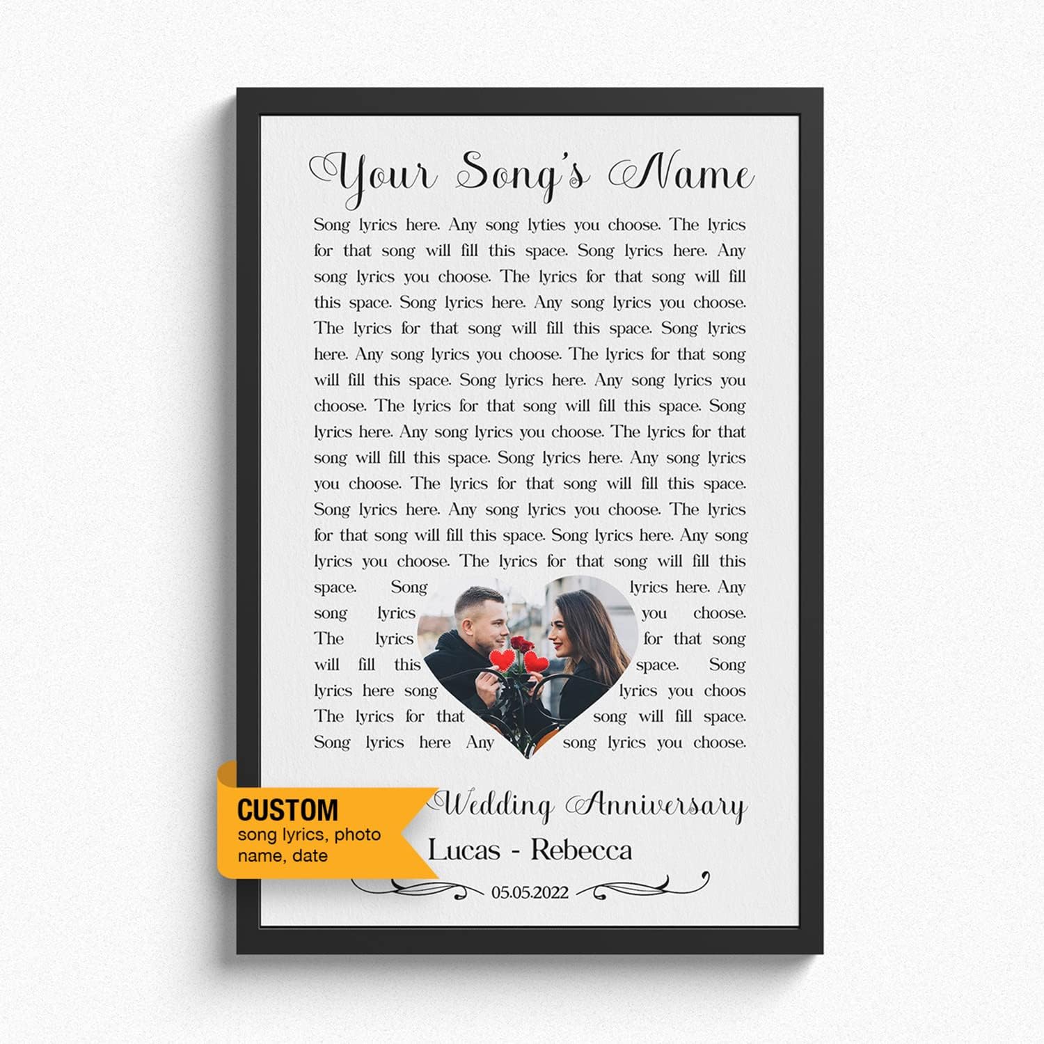 Póster personalizado impreso con texto en inglés Our Song, marco de aniversario, marco, esposa, decoración de pared, baile de boda, lienzo, canción