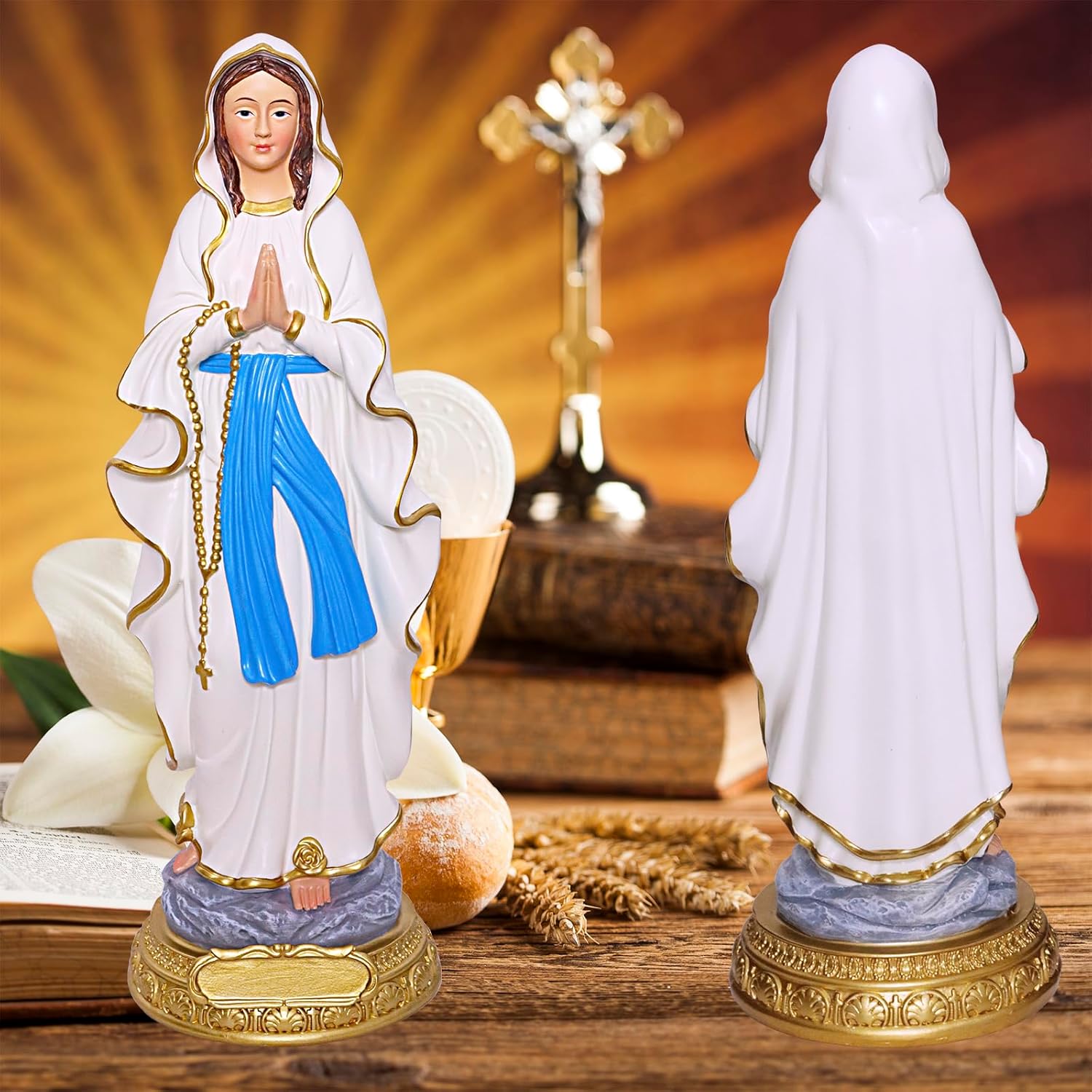 SAINWORDS Estatua de la Virgen María de la Santísima Señora de Lourdes Rosario Escultura Católica Cristiana Religiosa Estatua Jardín al Aire Libre