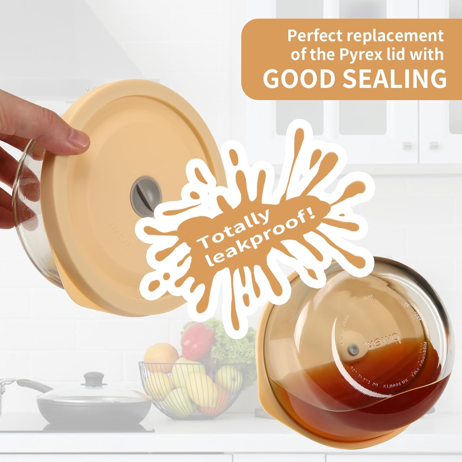 Tapas de repuesto para Pyrex 7200-PC de 2 tazas, tapa redonda de almacenamiento de silicona para cuenco de vidrio de ancla, paquete de 4, color beige