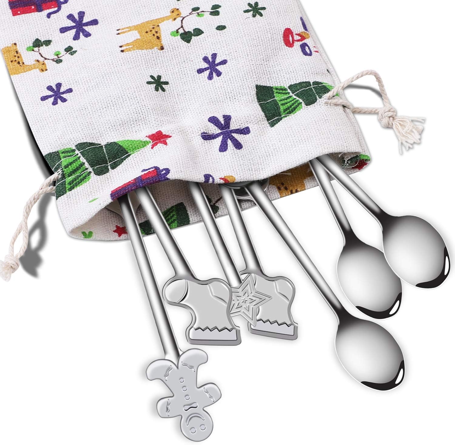 URATOT 8 cucharas de acero inoxidable para Navidad, café, té, postre, cucharas mezcladoras, rellenos de calcetines de Navidad