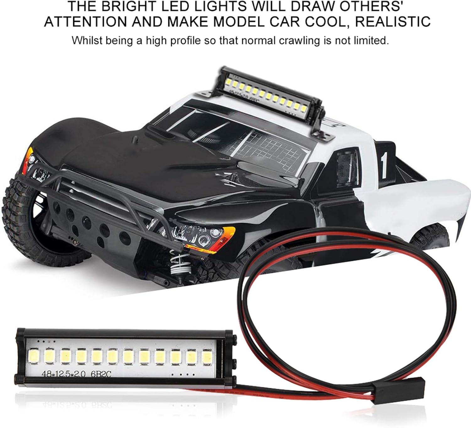 Tbest Barra de luz LED RC, 2.165 in RC Crawler LED Light Bar LED Lámpara 110 RC Parte del coche para TRX4 90046 90048 SCX10 Accesorio de modelo de