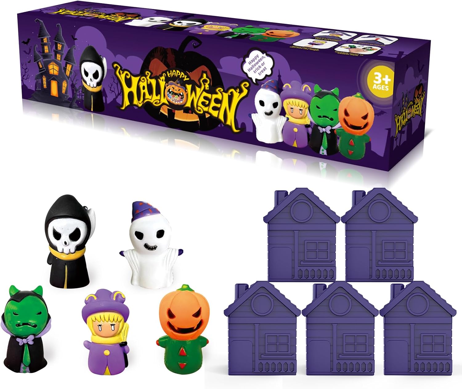 Juguetes de aprendizaje para niños de 1, 2, 3, 4 años, 5 marionetas de dedo de Halloween y 5 graneros para niños, juego de motricidad fina, juguetes