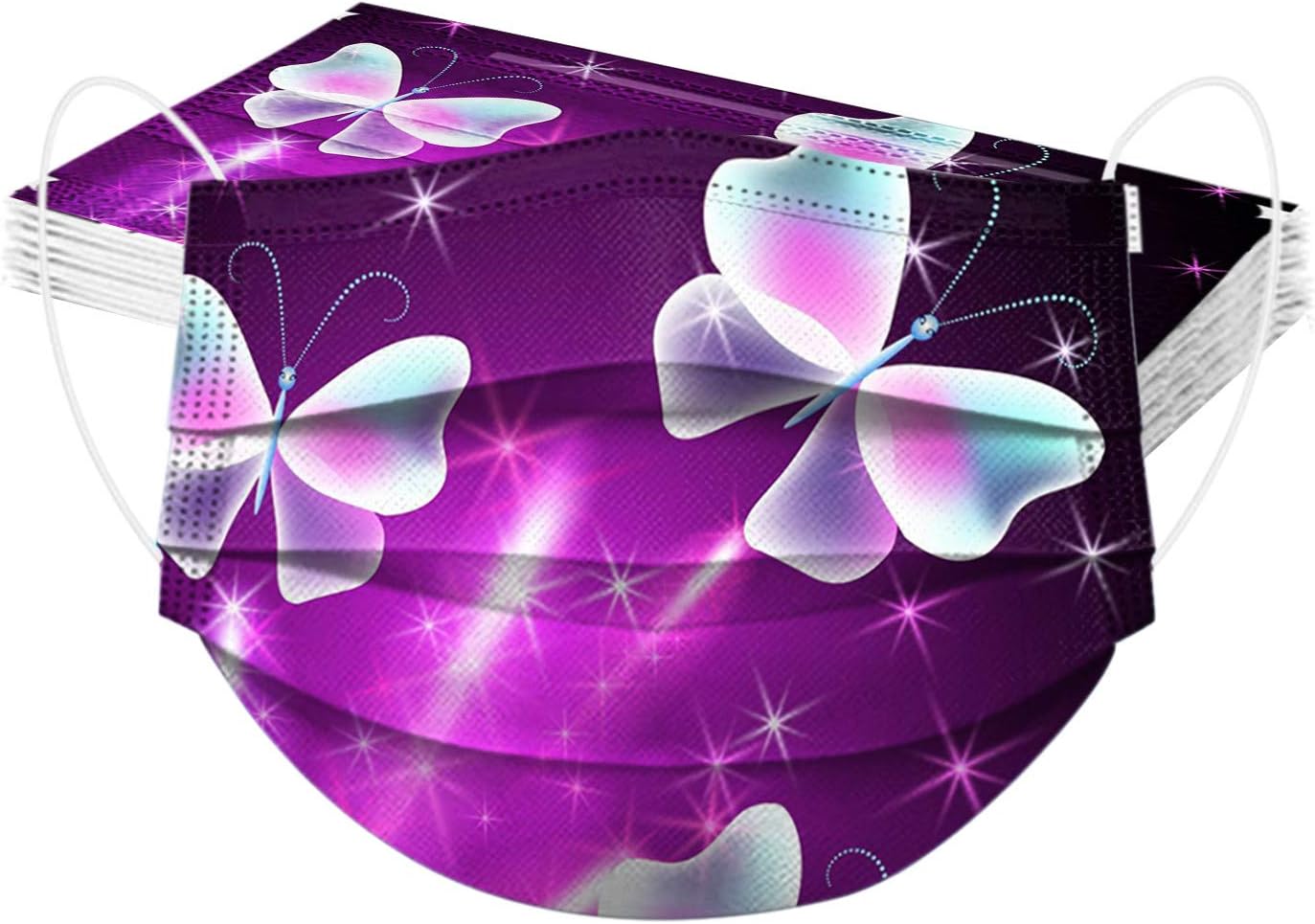 Rowa Paquete de 50 mascarillas desechables de mariposa para adultos con diseño, 3 capas protectoras transpirables para mujeres y hombres con alambre