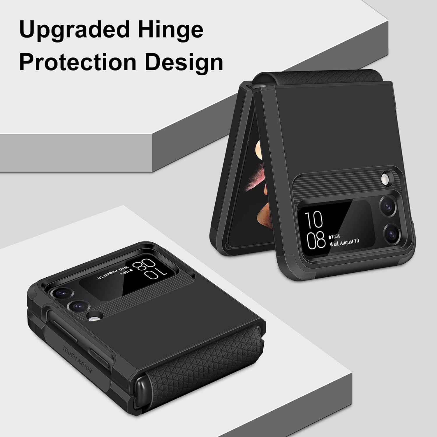 SAMONPOW Funda para Samsung Galaxy Z Flip 3, Z Flip 3 con protección mejorada de bisagra de doble capa, policarbonato duro, TPU suave, cuerpo