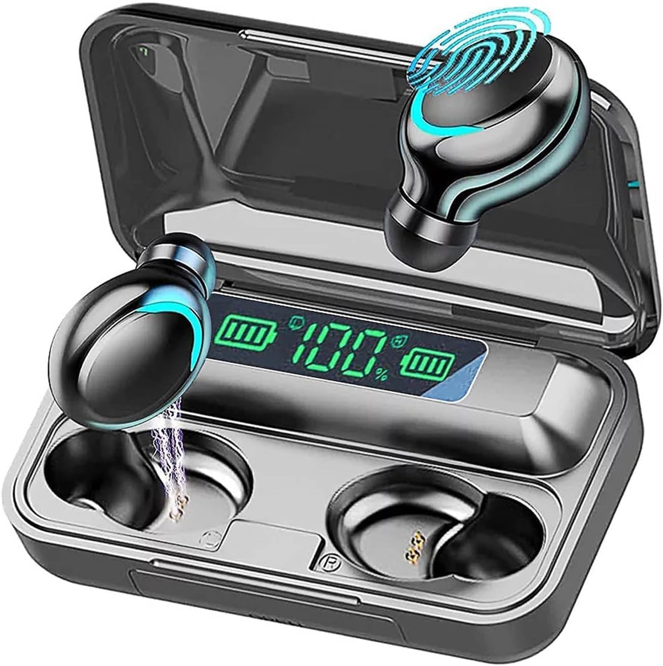 Auriculares inalámbricos verdaderos, potentes efectos de sonido personalizados, auriculares de conexión remota inmersivos con caja de carga,