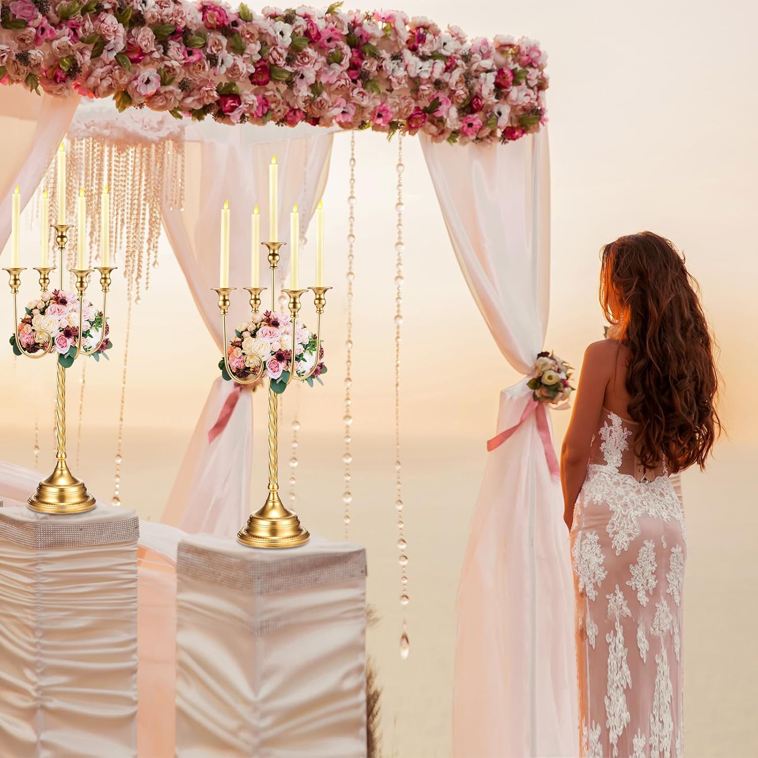 Rtteri 6 candelabros dorados de metal para velas cónicas para centros de mesa, bodas, Navidad, vacaciones, fiesta de cumpleaños (5 brazos, 12.2 x