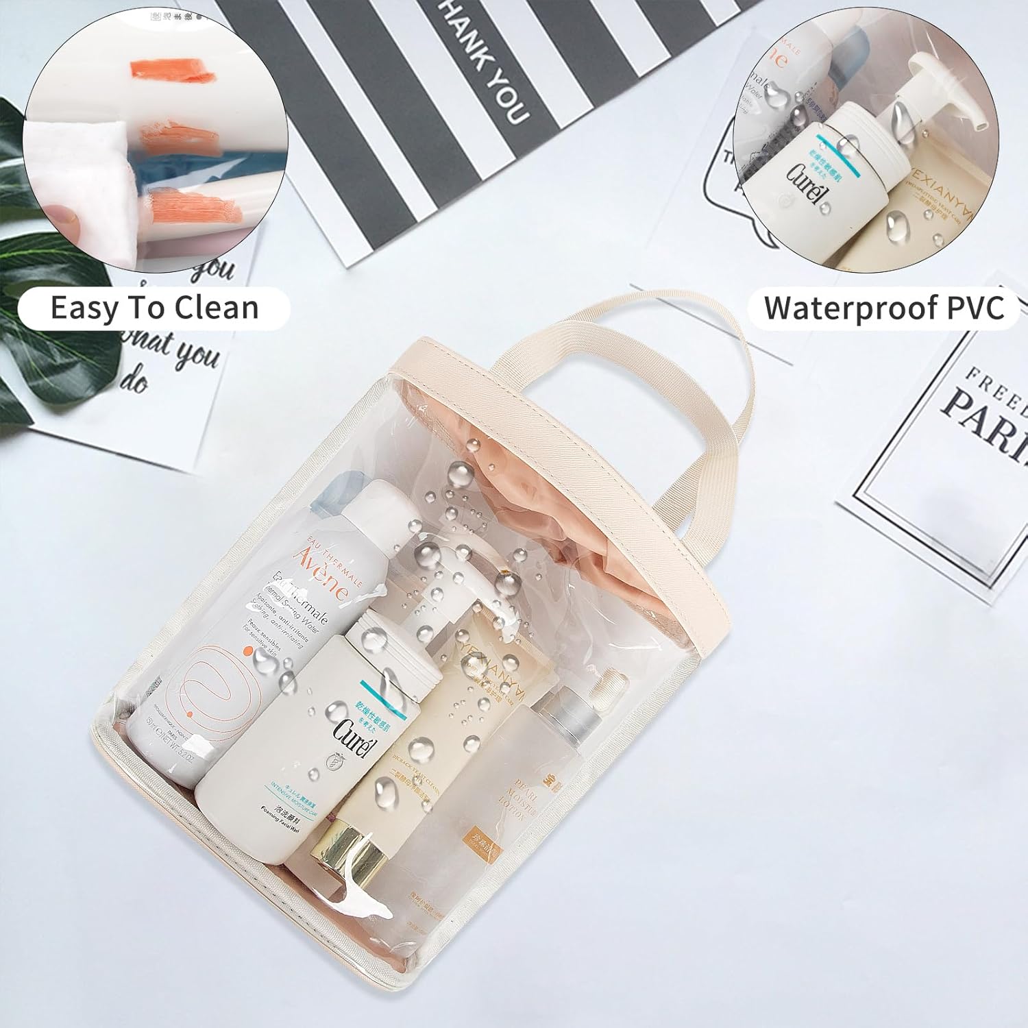 Neceser de viaje, bolsa de maquillaje transparente para mujer, bolsa de aseo aprobada por la TSA, bolsa transparente impermeable para cosméticos,