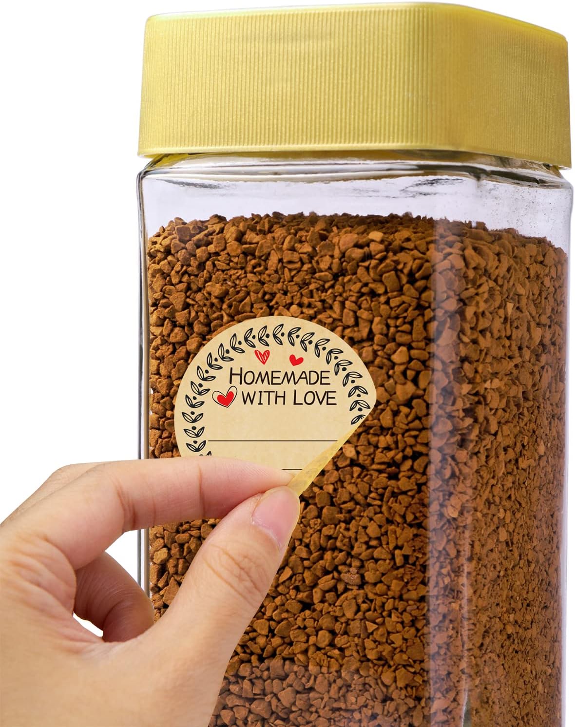 500 calcomanías caseras con amor con líneas, etiquetas para conservas de frascos para envases horneados, bolsas de galletas, rollo de 2 pulgadas
