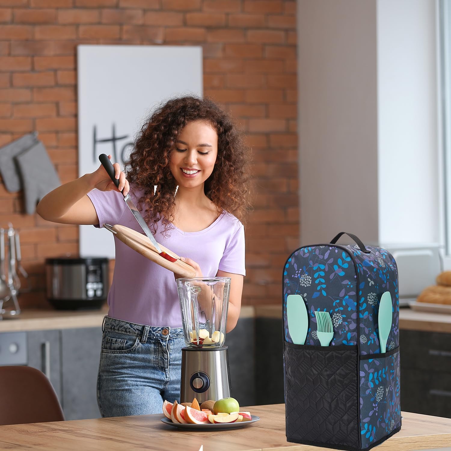 Cubierta antipolvo para licuadora, cubierta antipolvo para licuadora de cocina con bolsillos, compatible con licuadora Ninja, Vitamix de 64 onzas