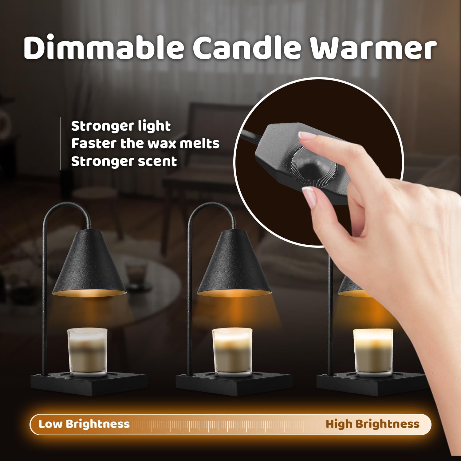 Lámpara calentadora de velas regulable, se adapta a tarros grandes, linterna eléctrica de metal para velas perfumadas, ajuste universal para fusión