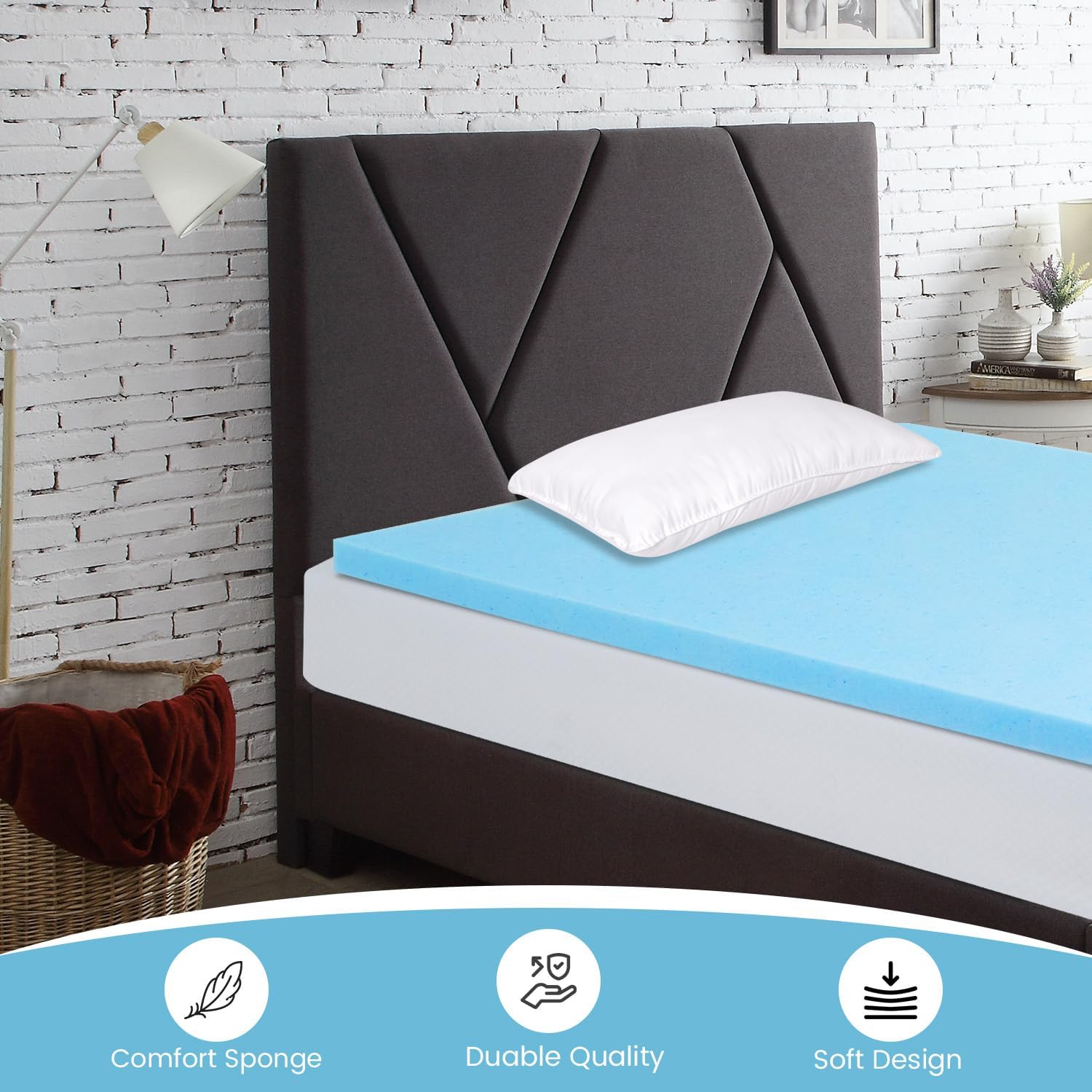 PayLessHere Cubrecolchón de espuma viscoelástica de gel de 2 pulgadas, con certificado CertiPUR-US, fácil de limpiar, (tamaño individual)