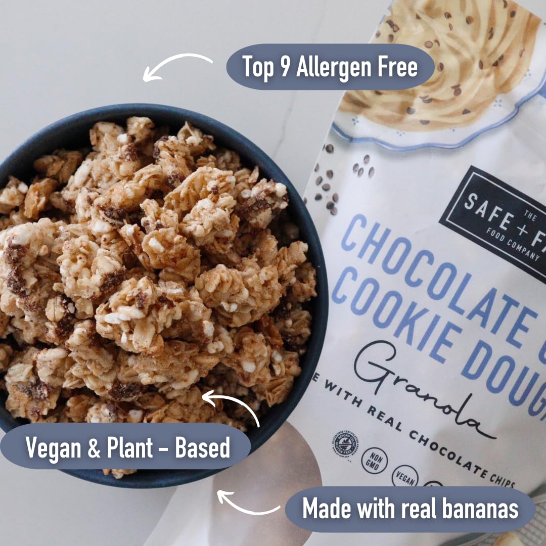 Safe + Fair – Granola de masa de galletas con chispas de chocolate, sin gluten, sin lácteos y vegana, aperitivos o postres, libre de los 9 alérgenos