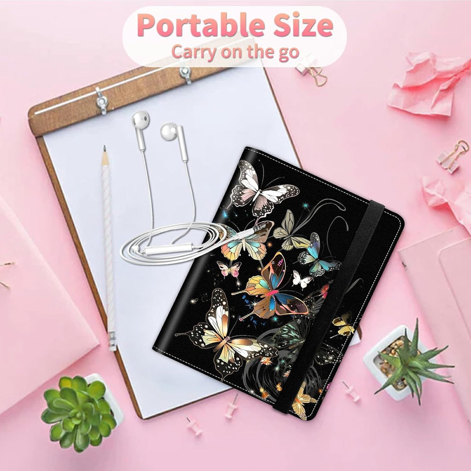 Álbum de fotos de mariposa de 5 x 7 pulgadas, 120 bolsillos con banda elástica fuerte, pequeña carpeta protectora de hojas de álbumes para fotos,