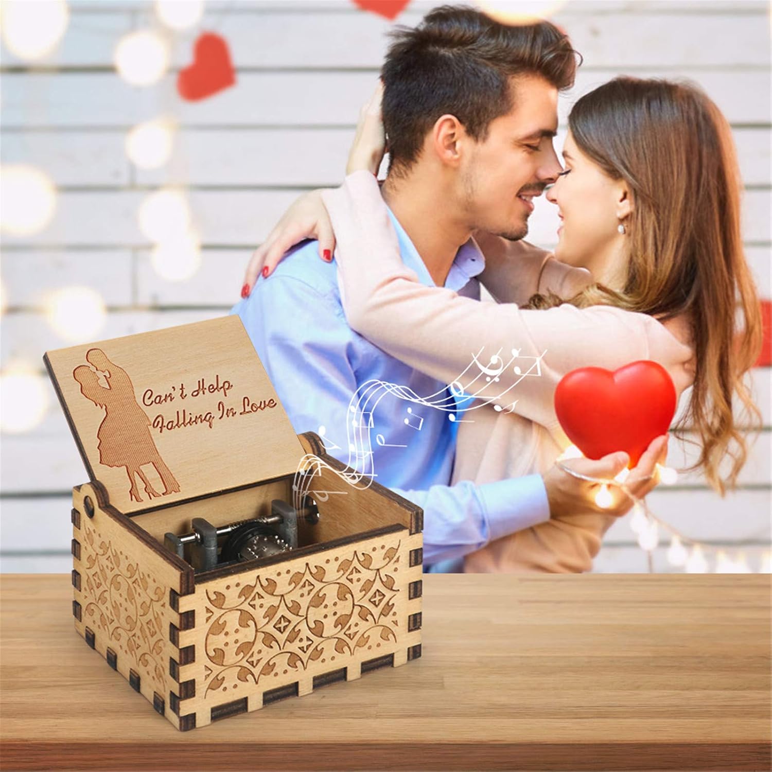 Can’t Help Falling in Love – Caja de música de madera hecha a mano con grabado, bonitas cajas musicales de regalo para amor, novio, novia, marido,