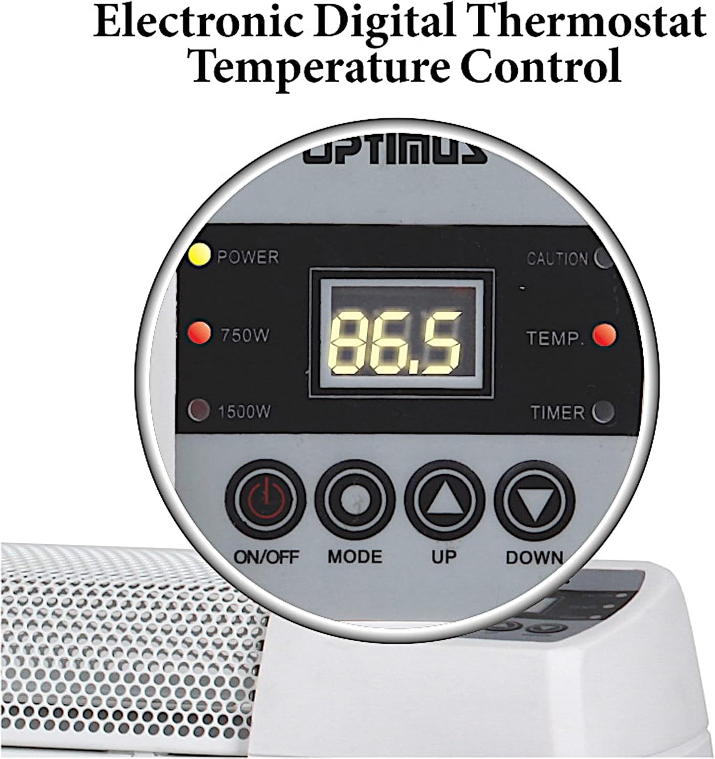 Optimus H-3603, calentador de convección con base, pantalla digital y termostato, 30 pulgadas
