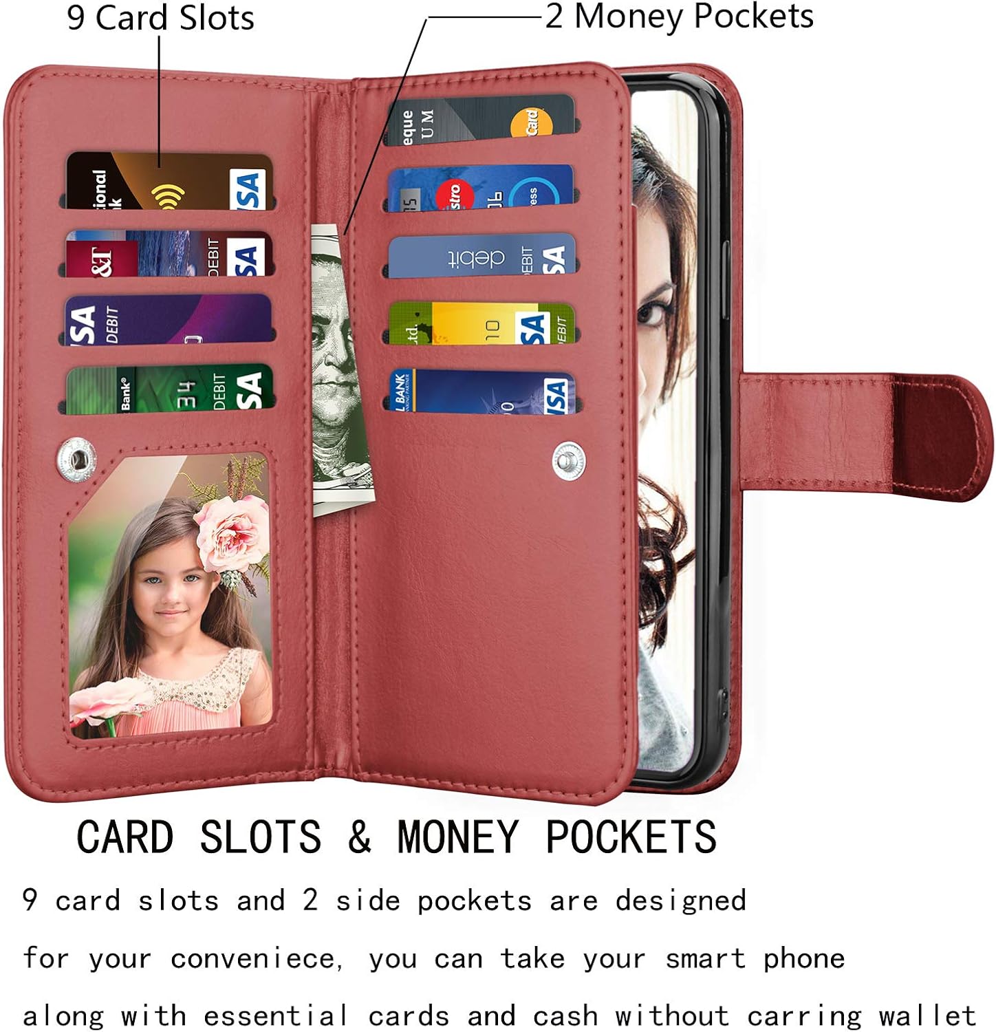 NJJEX Funda tipo cartera para iPhone 11 PRO Max 2019, para iPhone 11 PRO Max (6.5 pulgadas), 9 ranuras para tarjetas Funda de piel sintética para
