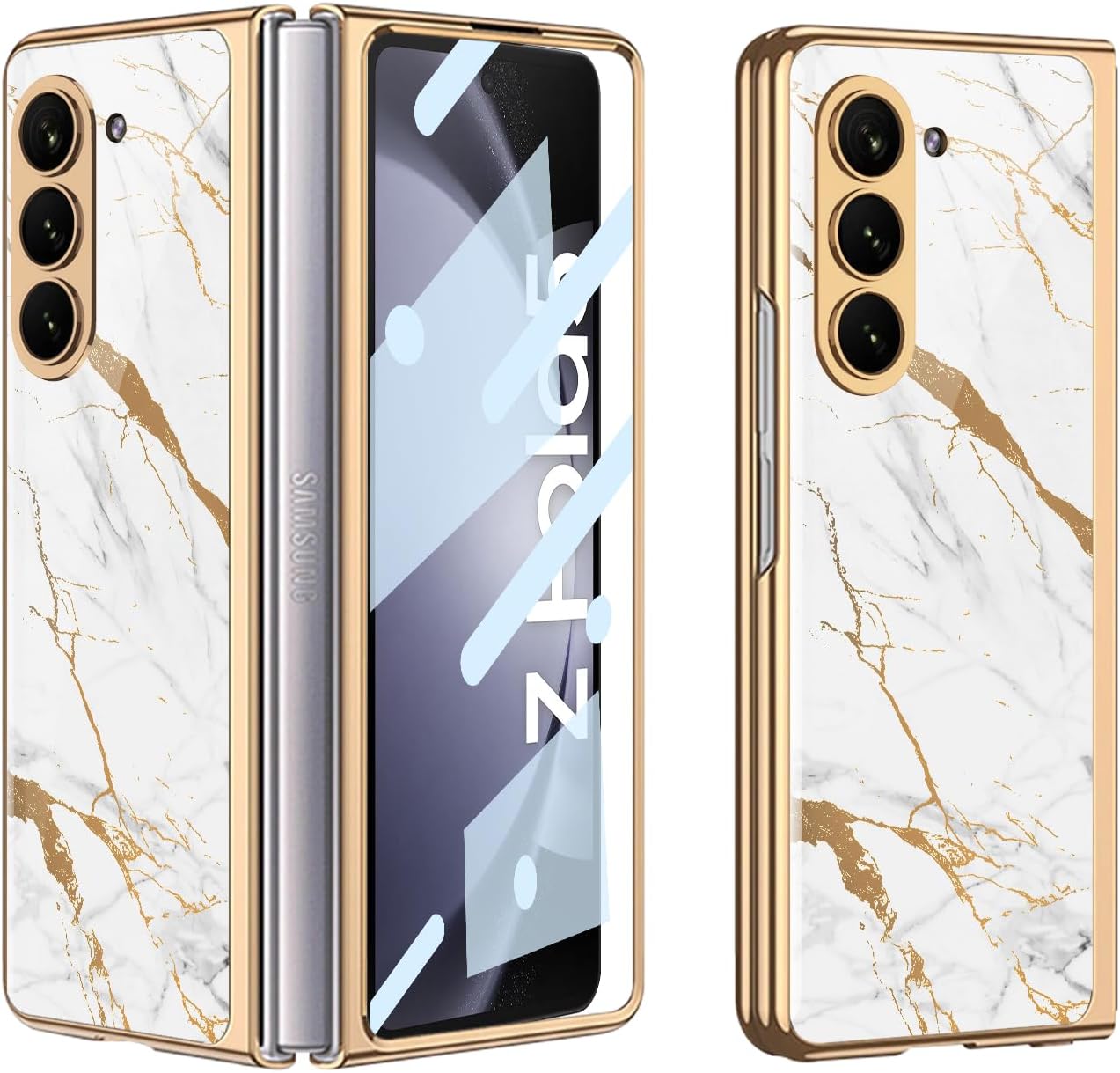BAILI Funda para Galaxy Z Fold5, funda de vidrio Z Fold 5, funda protectora de vidrio templado ultrafina 9H Fold5, cubierta trasera de pintura de