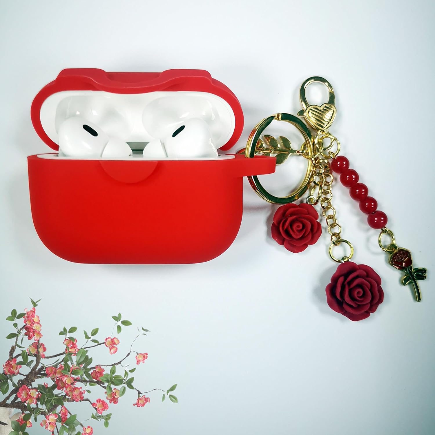 Funda con cerradura para Airpods Pro de 2 generación1 generación con bonito cordón de llavero de flores, funda protectora de silicona para Airpods