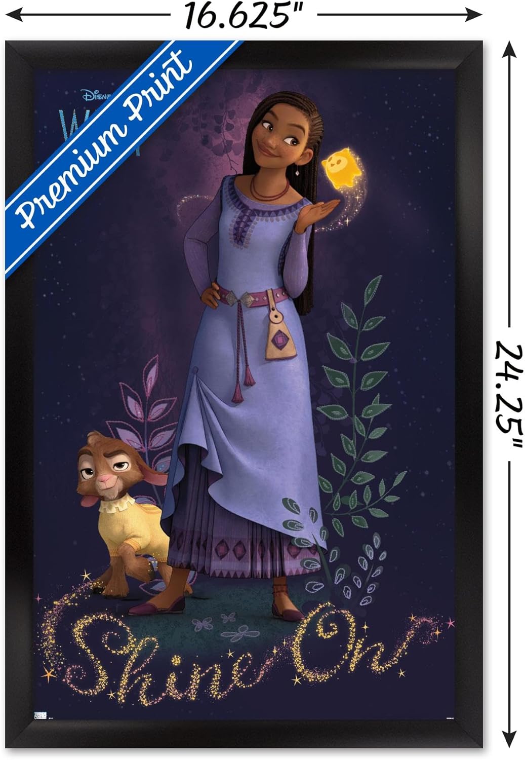 Trends International Disney Wish – Póster de pared Asha, 14.72 x 22.37 pulgadas, versión enmarcada en negro
