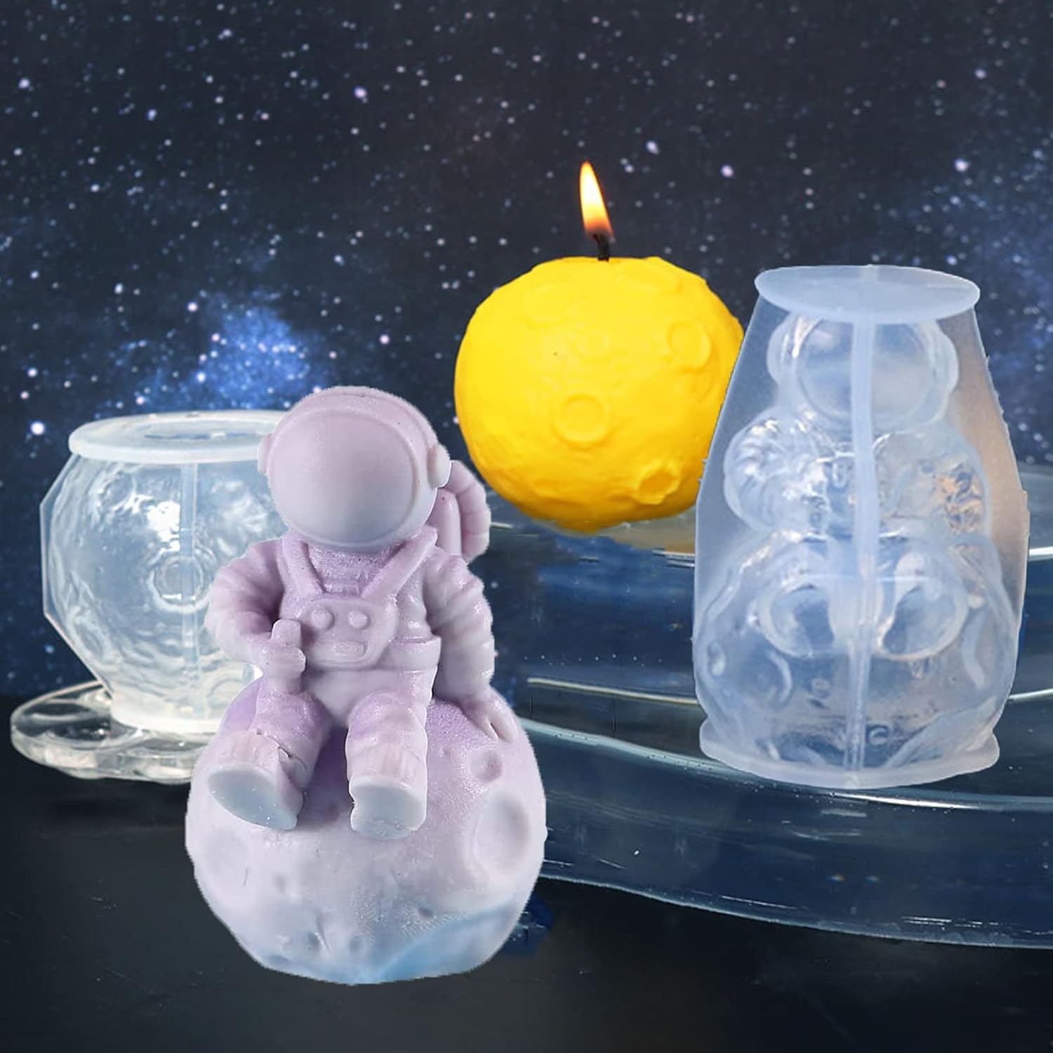 Molde de astronauta y vela de luna 3D para hacer velas, jabones, molde de aromaterapia, molde de silicona para chocolate, caramelo de hielo,