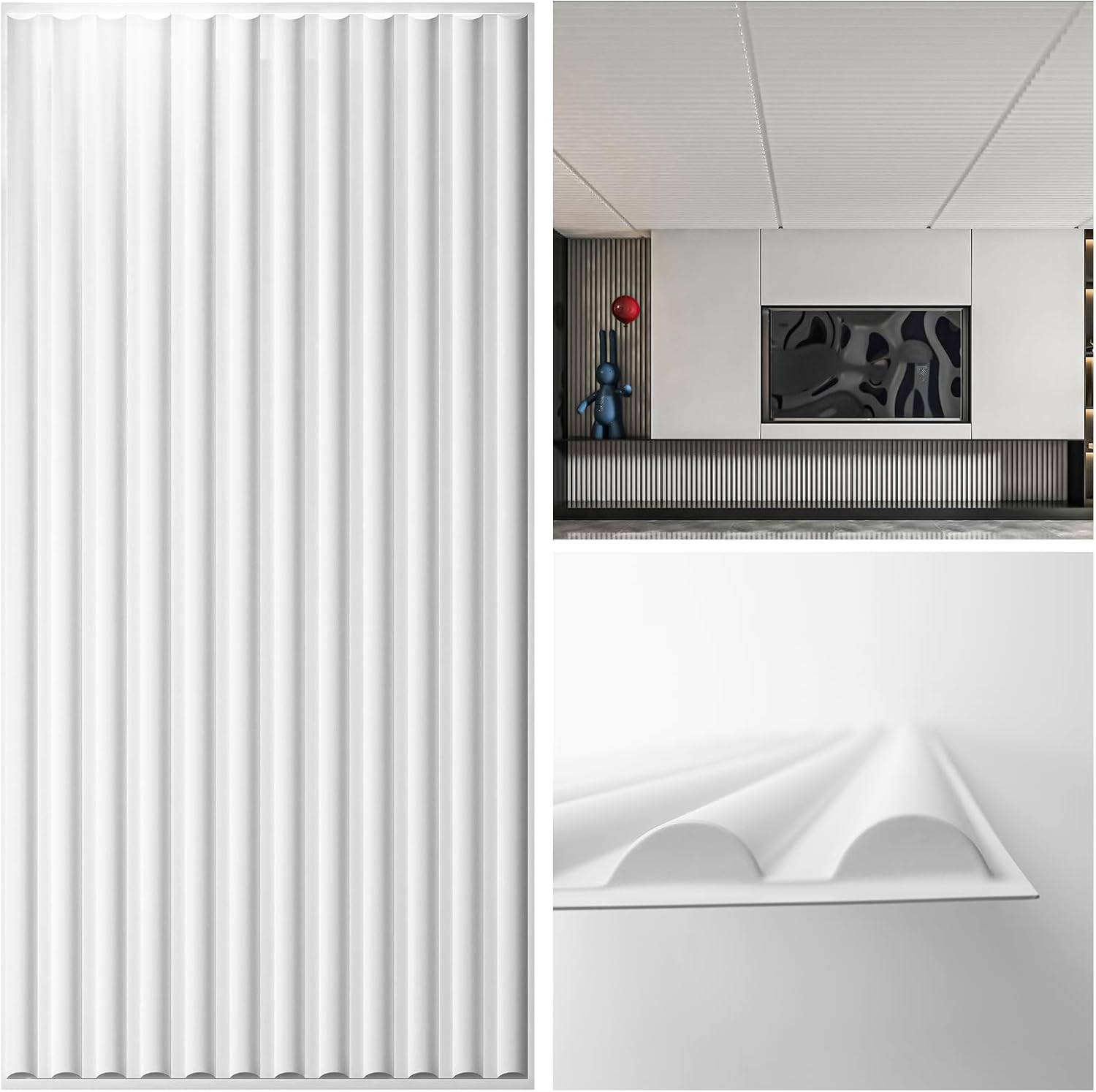 Art3d Azulejos de techo caídos de 2 x 4 pies en blanco, paneles de pared 3D de diseño semicilindro de 12 hojas para decoración de pared interior, 24