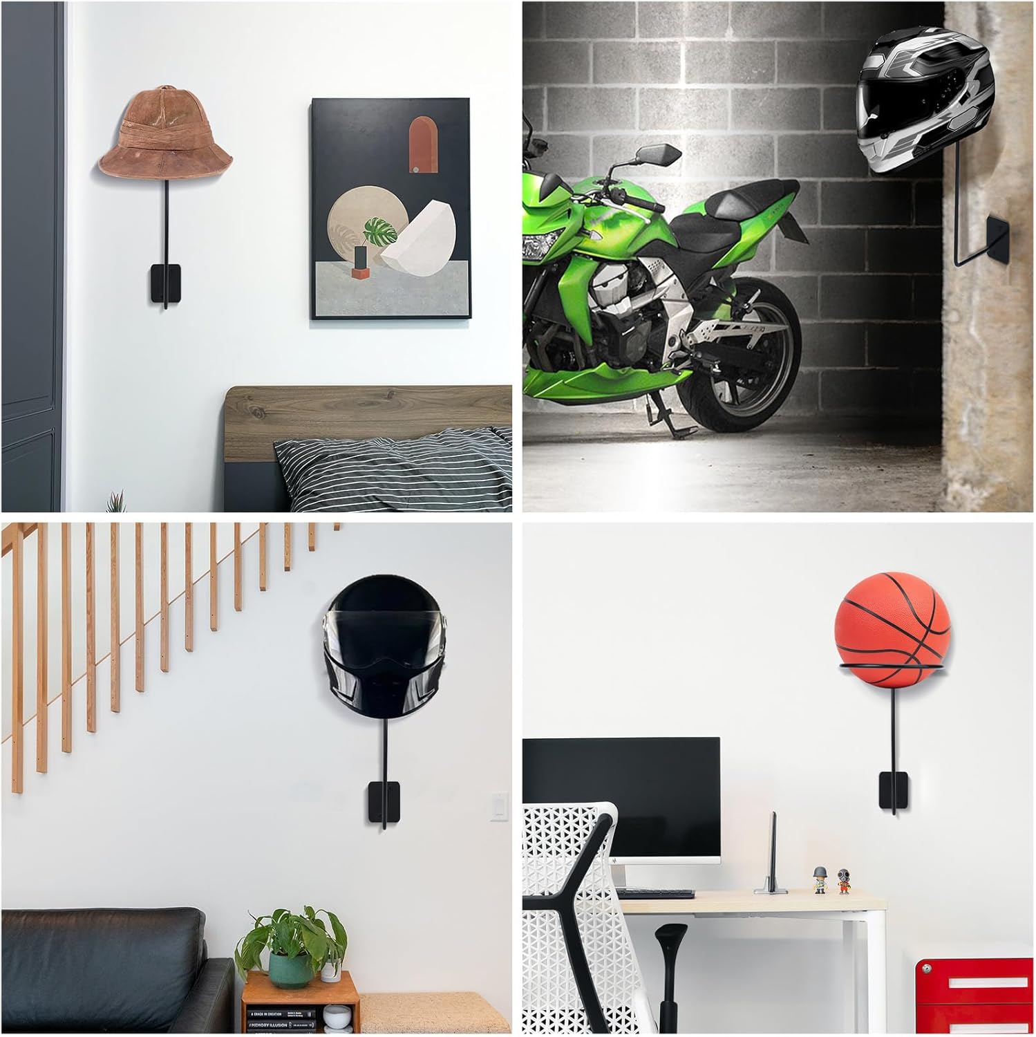 8 piezas de accesorios de motocicleta montados en la pared, soportes para casco, perchas de metal para casco, estantes multifuncionales para casco