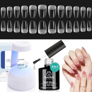 Beetles – Kit de extensión de uñas de gel, 504 piezas preliminadas, medio mate, cortas, puntas de uñas de gel suave con pegamento multiusos 5 en 1, Beetles – Kit de extensión de uñas de gel, 504 piezas preliminadas, medio mate, cortas, puntas de uñas de gel suave con pegamento multiusos 5 en 1,