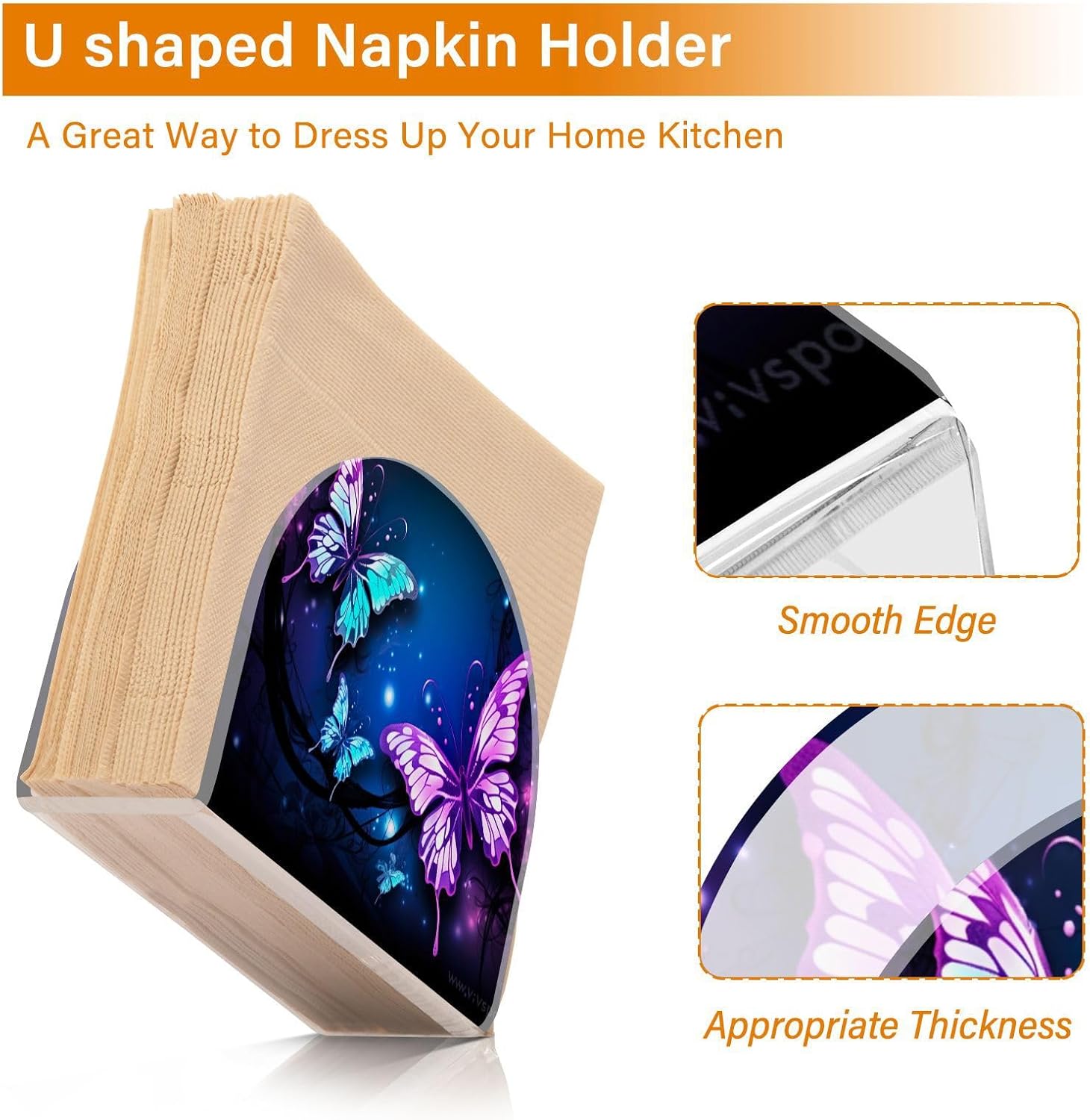 Napkin Holder Purple Butterfly Napkin Holders for Tables, Clear Acrylic Napkin Holders Cocktail Napkin Holder for Kitchen Restaurant Bar Home Decor