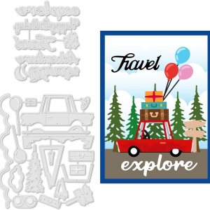 2 troqueles de metal para bolsas de viaje, troquelados de metal para hacer tarjetas, troqueladores de globos, letreros de texto troquelados de 2 troqueles de metal para bolsas de viaje, troquelados de metal para hacer tarjetas, troqueladores de globos, letreros de texto troquelados de