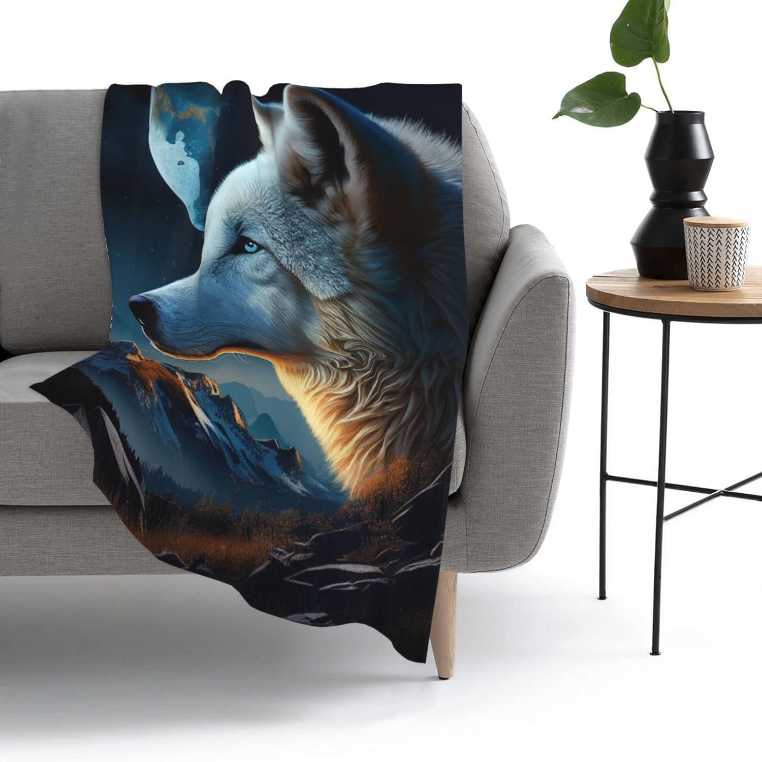 Lupo Bianco Che Ulula alla Luna – Coperta Morbida, Calda y Accogliente en Pila con Diseño Animale 3D per Letto, Divano o Ovunque Tu Abbia Bisogno di