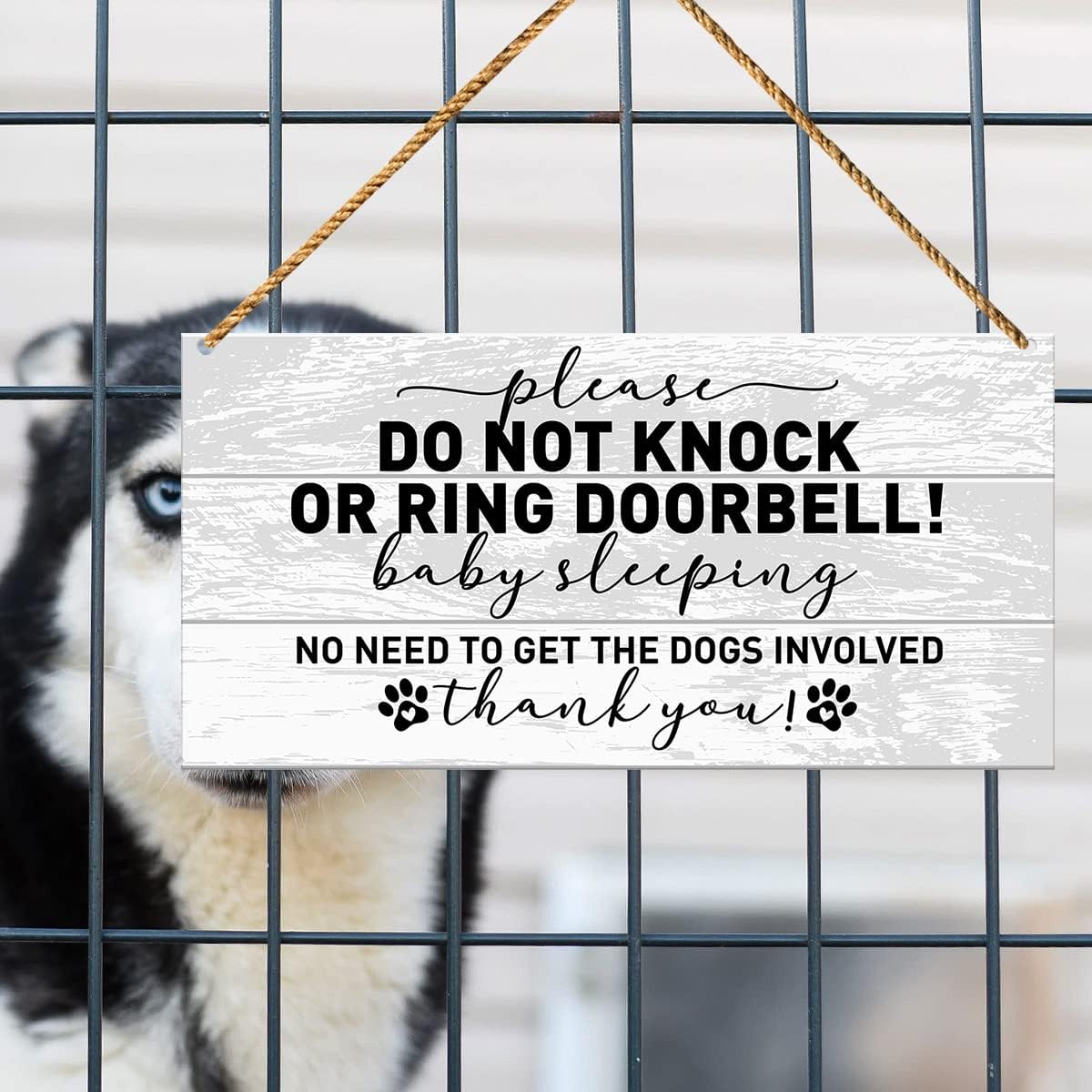 Letrero de bebé para puerta delantera, no hay necesidad de conseguir a los perros involucrados, letrero de advertencia de perro para decoración del