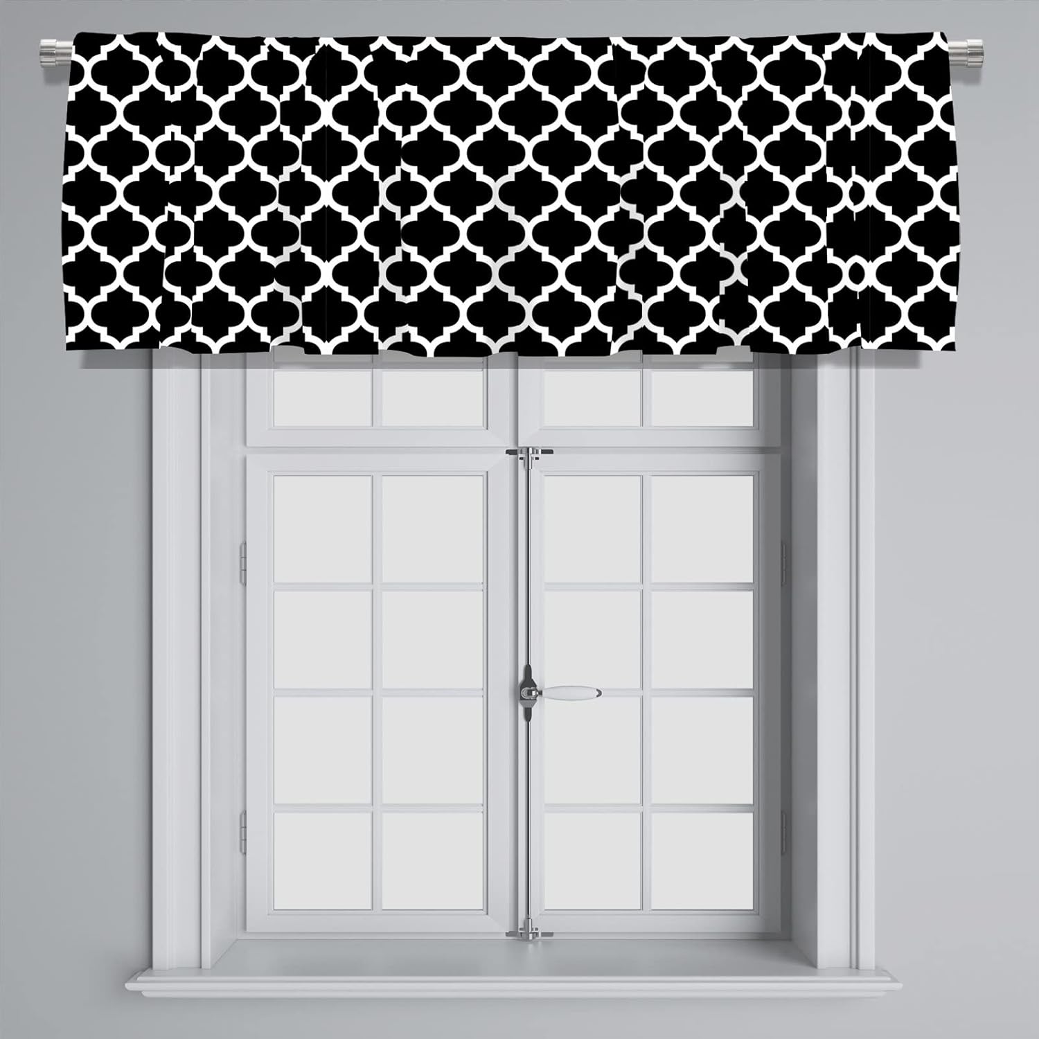 Cenefa de cortina corta opaca con patrón geométrico marroquí y bolsillo para barra, para decoración de cocina, dormitorio, 52 x 18 pulgadas, blanco