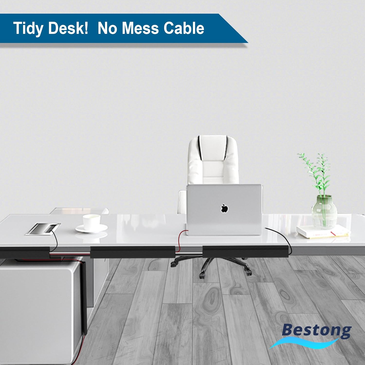 Organización de cables debajo del escritorio, canal J para gestión de cables para escritorio, ocultador de cables debajo del escritorio, fácil