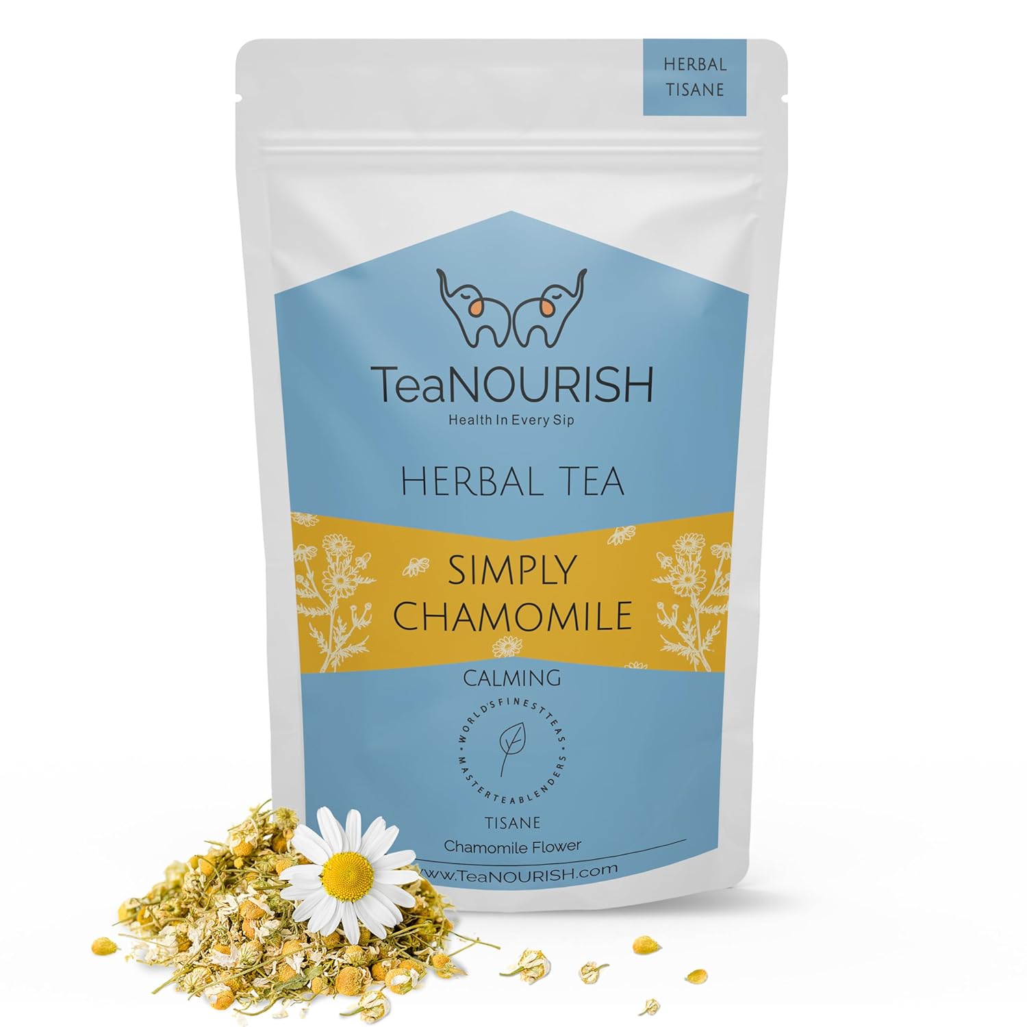 TeaNOURISH Simply Chamomile – Té de hierbas  Tisana calmante y relajante  Remedio natural para dormir  Stress Buster  Sin cafeína  Ingredientes 100%