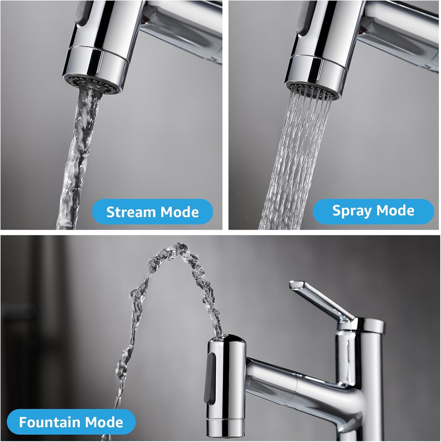 Grifo de baño con rociador extraíble, grifo de lavabo de baño de un solo agujero, cromado de una sola manija, grifo de tocador con boquilla