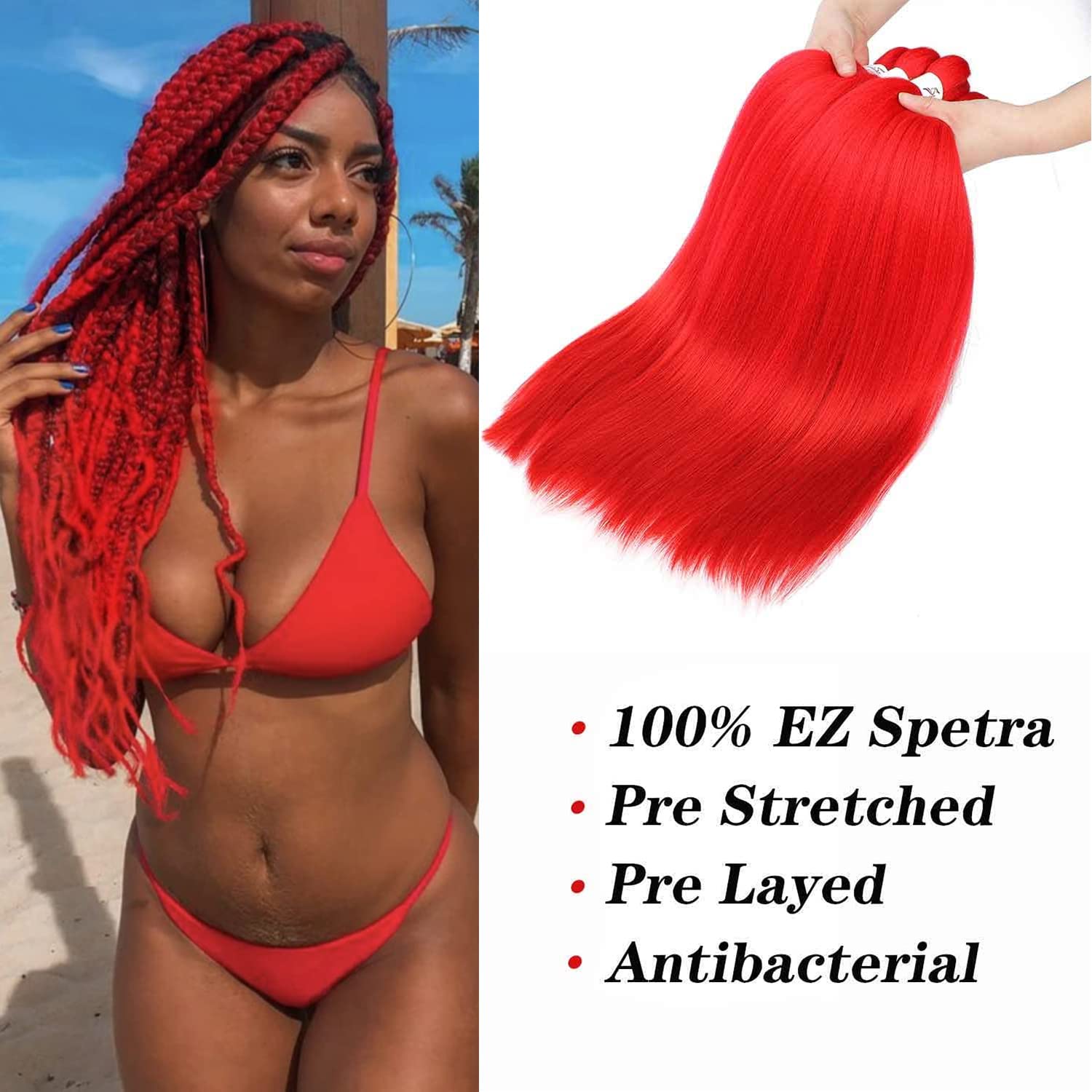 SOKU Cabello trenzado rojo preestirado de 24 pulgadas de largo, cabello trenzado rojo, 4 paquetes de fibra sintética de ganchillo trenzadas, textura