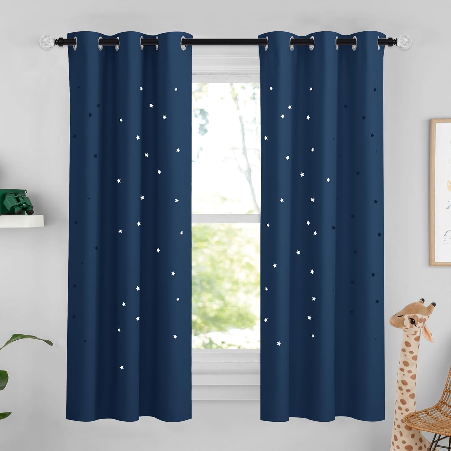 NICETOWN Cortinas opacas para dormitorio de niños de 63 pulgadas de largo, decoración de habitación, cortinas de ventana con diseño de estrellas