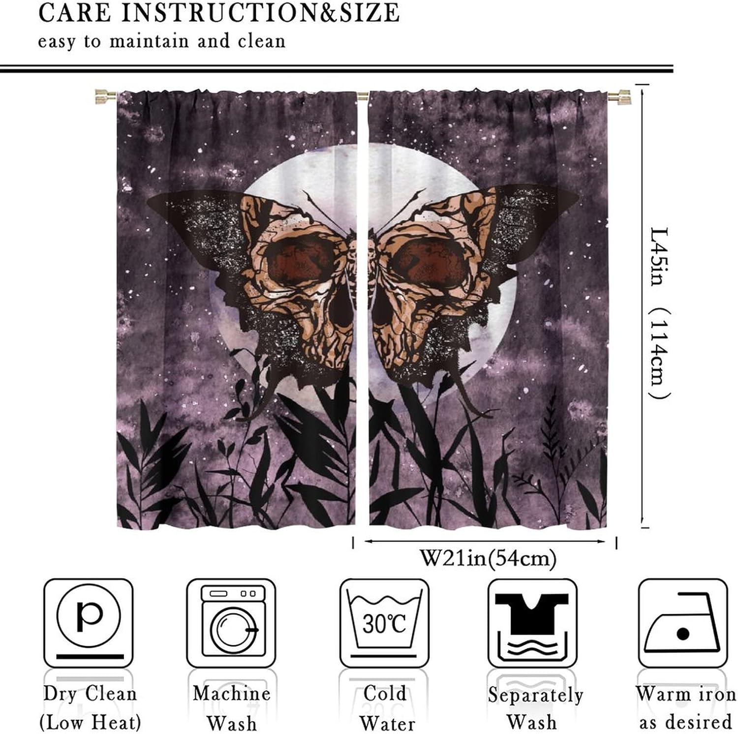 Cortinas de polilla de la muerte, cortinas bohemias góticas de calavera, fantástica decoración de fondo de luna llena, plantas estrelladas moradas,