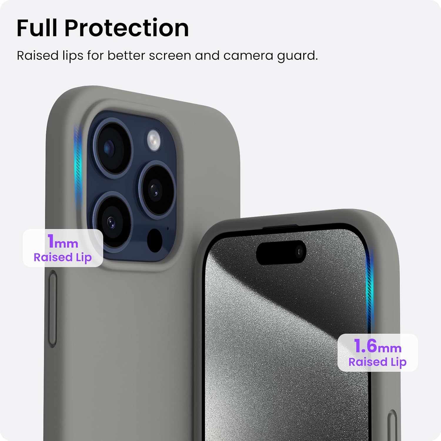 ORNARTO – Funda compatible con iPhone 15 Pro Max de 6.7 pulgadas, delgada, de silicona líquida, 3 capas, caucho en gel suave, a prueba de golpes,