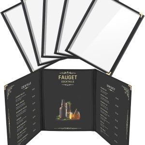 Flexzion Fundas de menú para papel de 9.4 x 12.4 pulgadas, fundas para carpetas de triple costura para restaurante, libro de pedidos de 3 páginas, 6 Flexzion Fundas de menú para papel de 9.4 x 12.4 pulgadas, fundas para carpetas de triple costura para restaurante, libro de pedidos de 3 páginas, 6