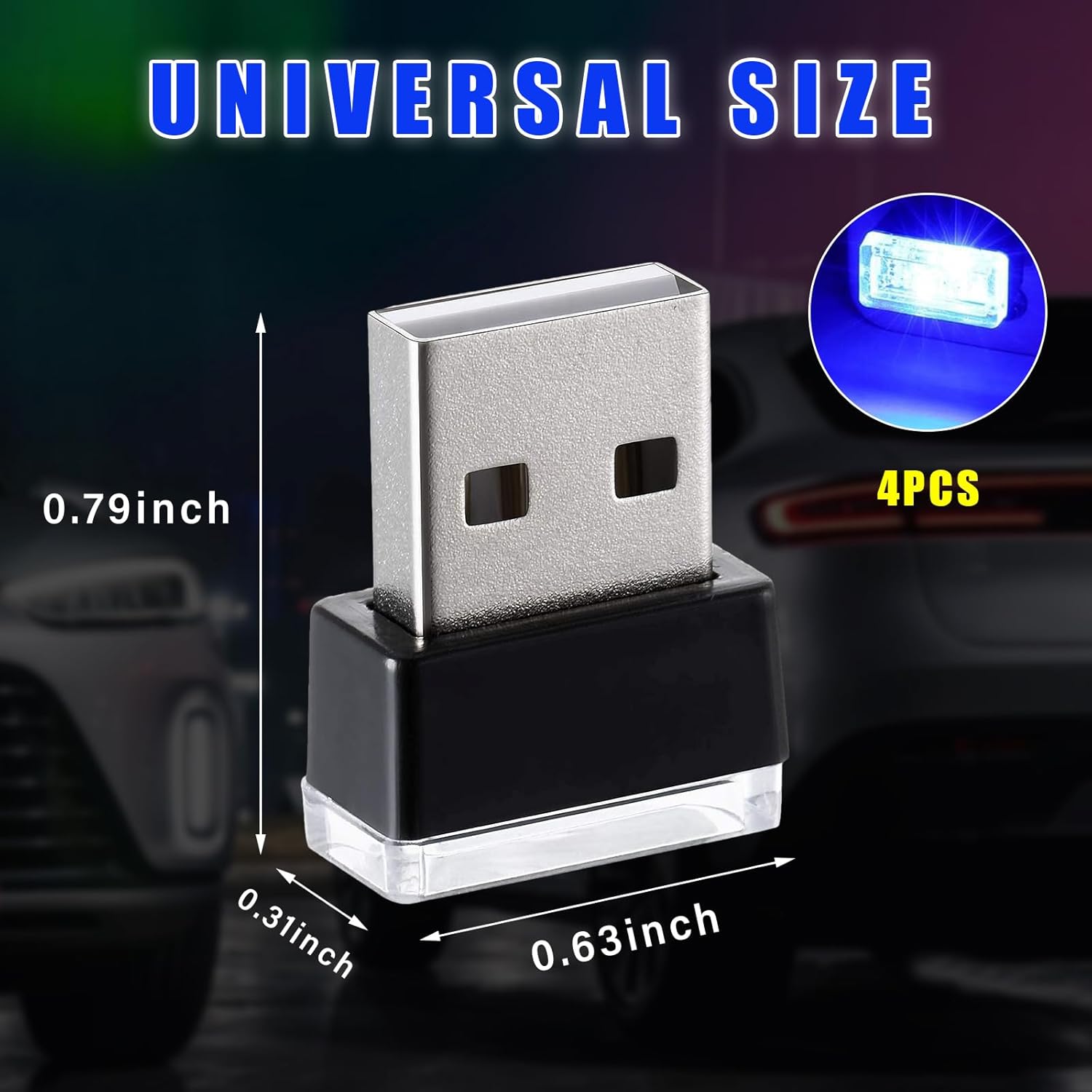 4 lámparas LED USB para el interior del automóvil, luz nocturna de decoración USB enchufable, kit de iluminación ambiental portátil para automóvil,
