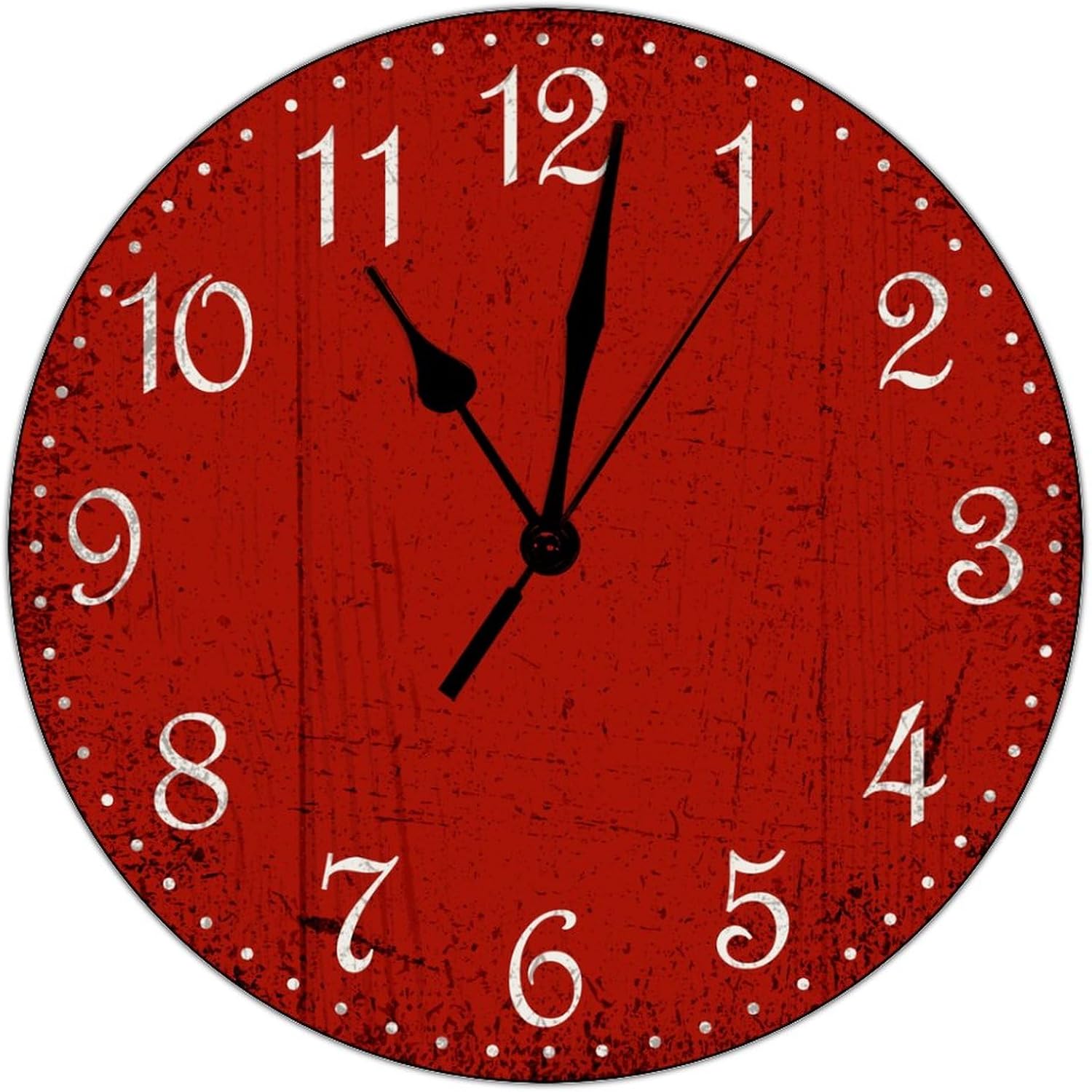 Reloj de pared rojo rústico de madera roja para sala de estar, funciona con pilas, reloj de pared silencioso de 15 pulgadas, reloj redondo retro