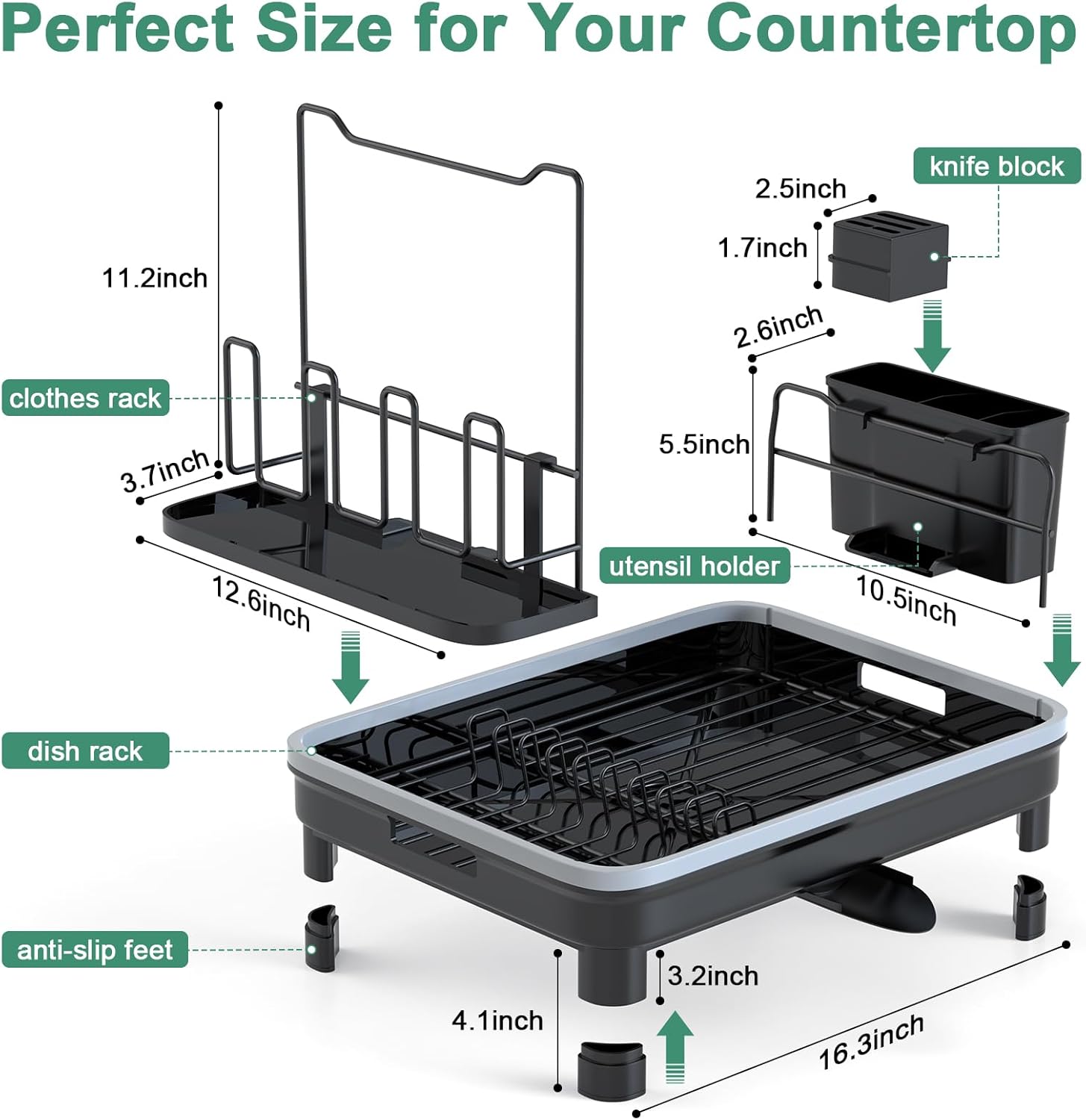 Escurridor de platos, escurridor de platos para encimera de cocina con escurridor, estante de metal duradero con soporte para cubiertos para platos,