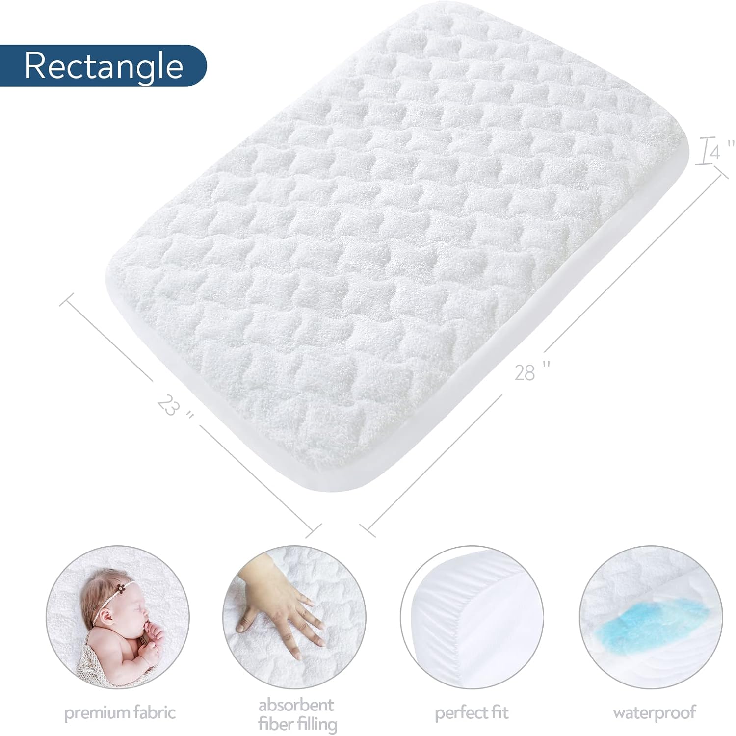 Múltiples tamaños (16 tamaños), funda de colchón para moisés, se adapta a moisés Breeze Plus, protector de colchón acolchado impermeable, superficie