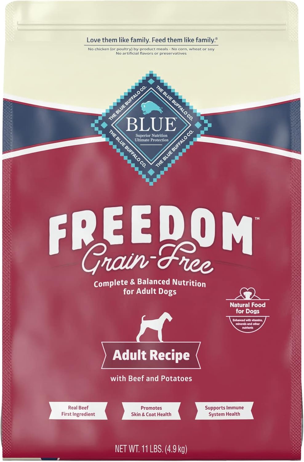 Blue Buffalo Freedom – Alimento seco natural para perros adultos, sin granos, carne de res, 11 libras