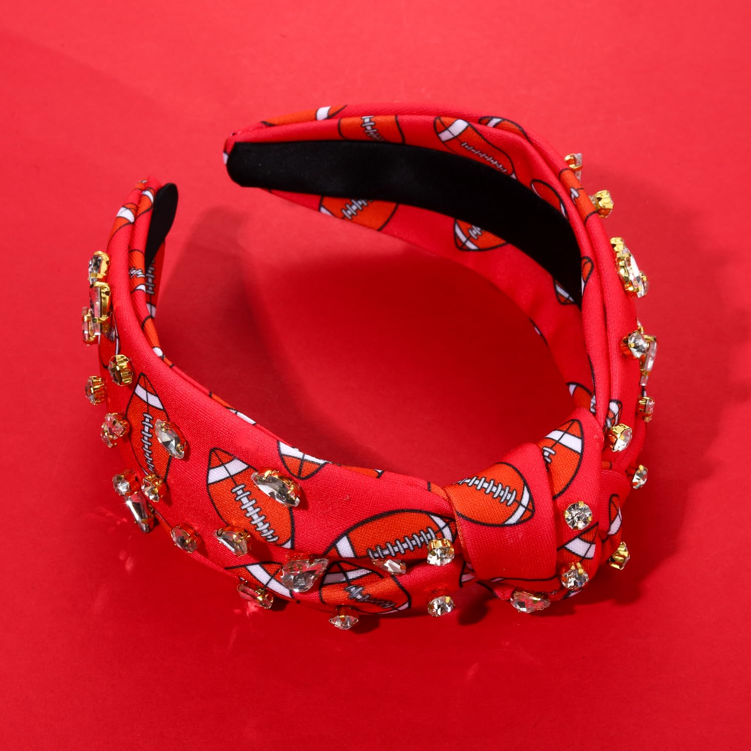 Diadema de fútbol para mujer, accesorios de fútbol para mamá, diadema anudada con diamantes de imitación, diadema con nudo superior ancho adornado,